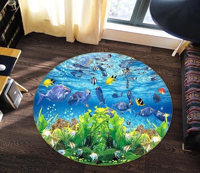 3D Seaweed Fish 026 Round Non Slip Rug Mat Mat AJ Creativity Home 