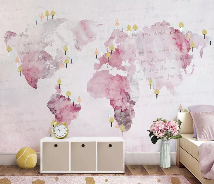 3D Pink World Map WG831 Wall Murals