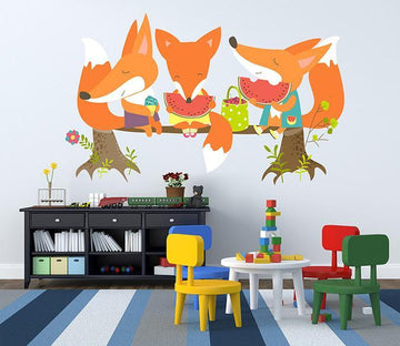 3D Red Fox Watermelon 071 Wall Stickers Wallpaper AJ Wallpaper 
