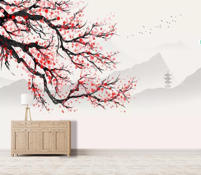 3D Plum Blossom Ink 463 Wallpaper AJ Wallpaper 