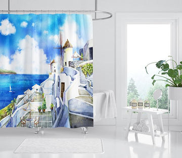 3D Hand Painted Aegean Sea 127 Shower Curtain 3D Shower Curtain AJ Creativity Home 