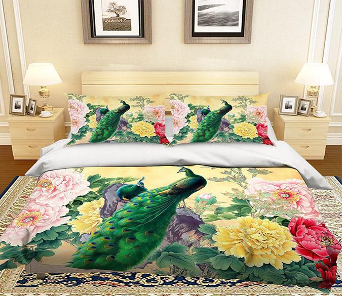 3D Peacock Flower 096 Bed Pillowcases Quilt Wallpaper AJ Wallpaper 