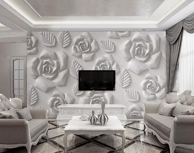 3D White Flowers 082 Wall Murals Wallpaper AJ Wallpaper 2 