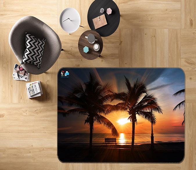3D Sunset Coconut Tree 038 Non Slip Rug Mat Mat AJ Creativity Home 