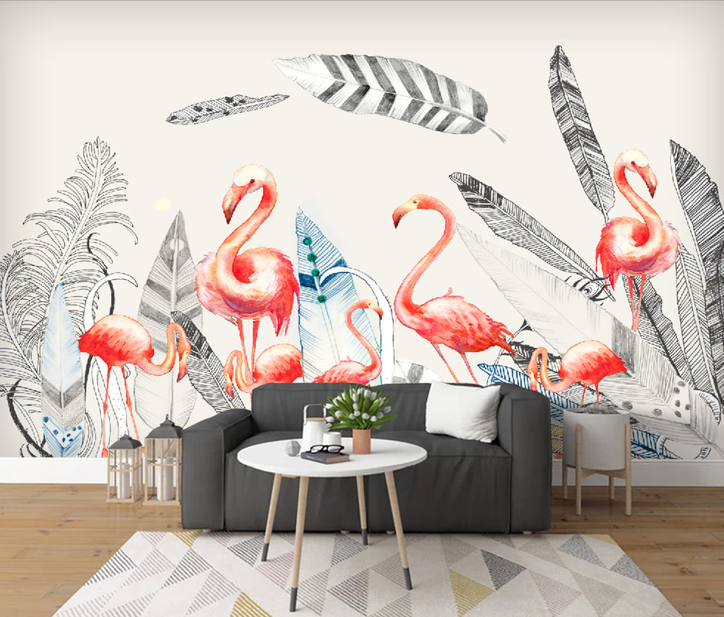 3D Pink Flamingo WC009 Wall Murals