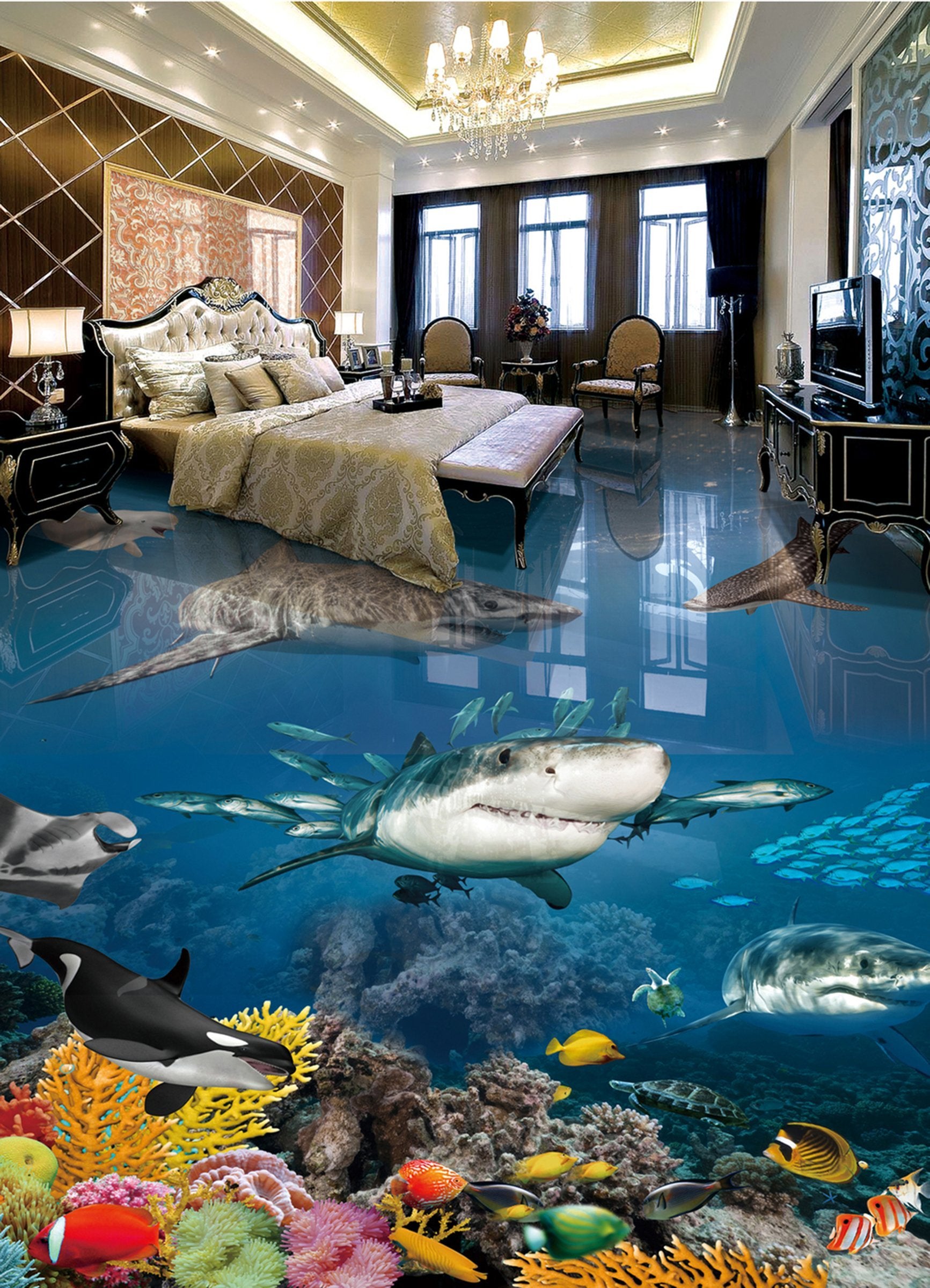 3D Deep Sea Shark WG555 Floor Mural Wallpaper AJ Wallpaper 2 