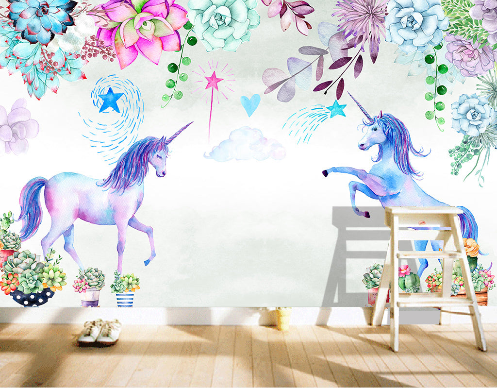 3D Blue Unicorn WG209 Wall Murals