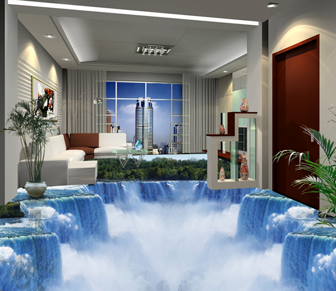 3D White Falls 033 Floor Mural Wallpaper AJ Wallpaper 2 