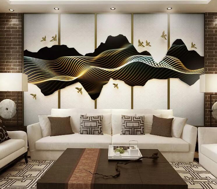 3D Golden Wave WC182 Wall Murals