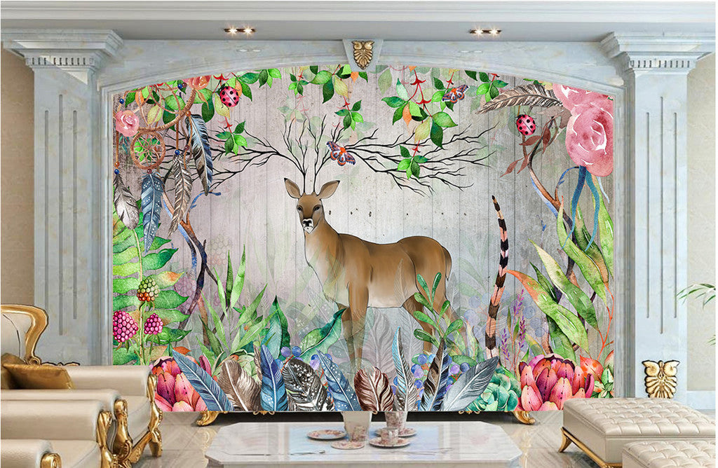 3D Feather Deer WG072 Wall Murals