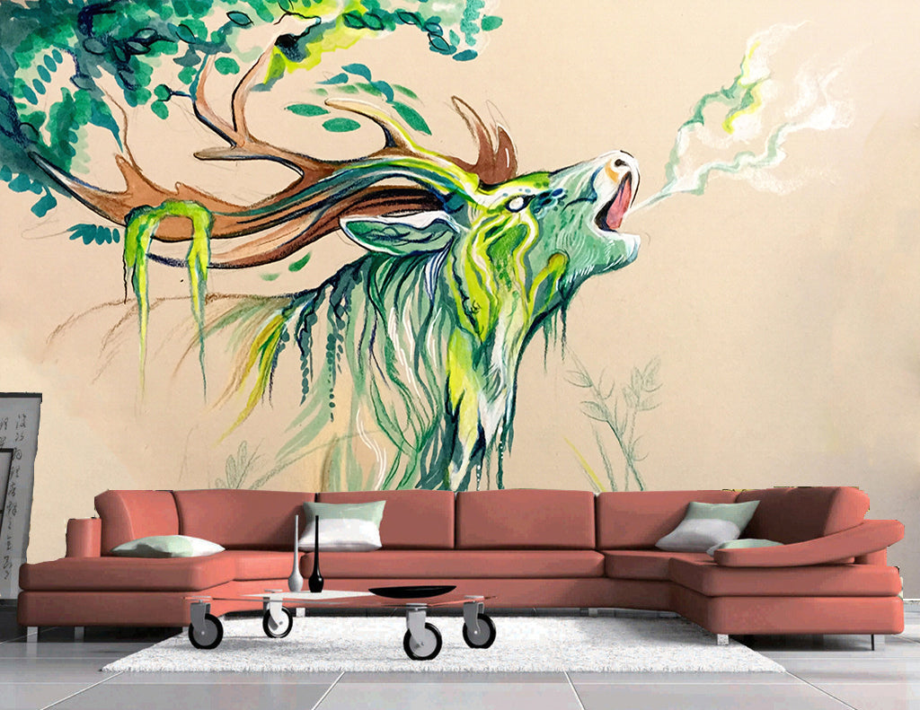 3D Green Deer WG069 Wall Murals