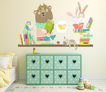 3D Rabbit Reading 070 Wall Stickers Wallpaper AJ Wallpaper 