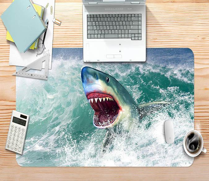 3D Ferocious Shark 117 Desk Mat Mat AJ Creativity Home 