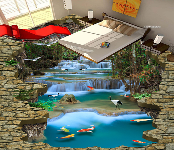 3D Crowned Crane 031 Floor Mural Wallpaper AJ Wallpaper 2 