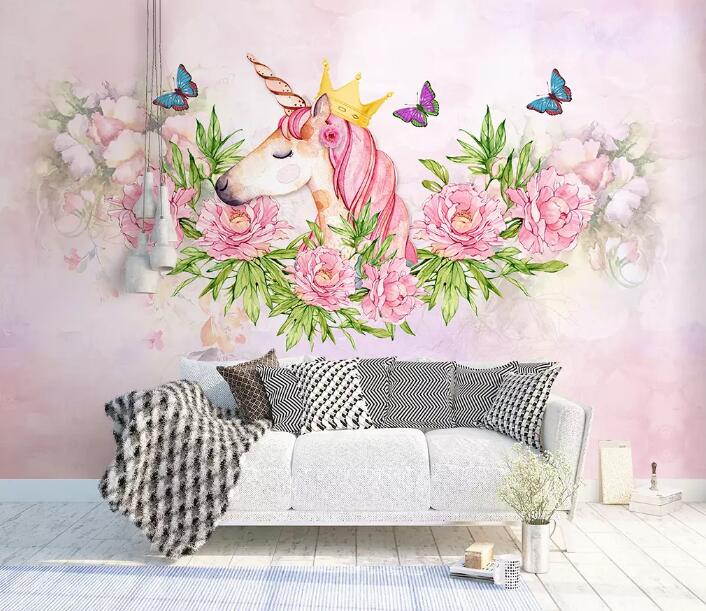 3D Unicorn Flower WG26 Wall Murals Wallpaper AJ Wallpaper 2 