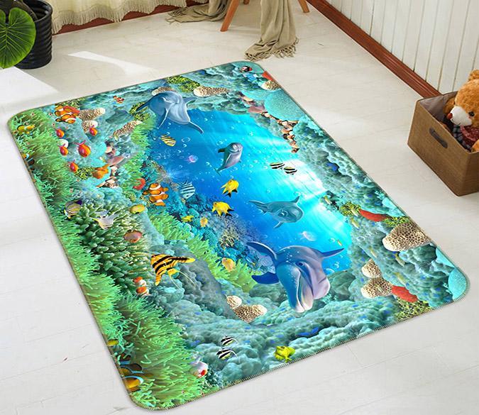 3D Dolphin Bubble 541 Non Slip Rug Mat Mat AJ Creativity Home 