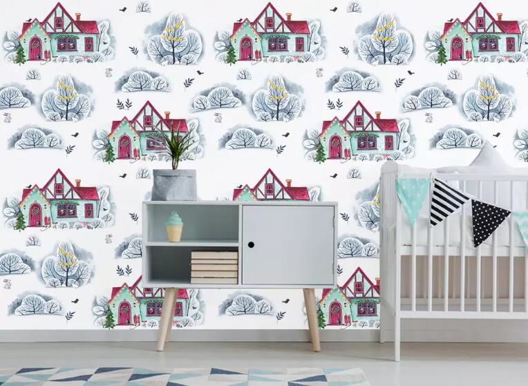 3D Red House Tree WG1053 Wall Murals