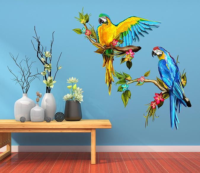 3D Parrot Blossom 012 Wall Stickers Wallpaper AJ Wallpaper 