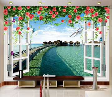 3D Seascape Flower 309 Wallpaper AJ Wallpaper 