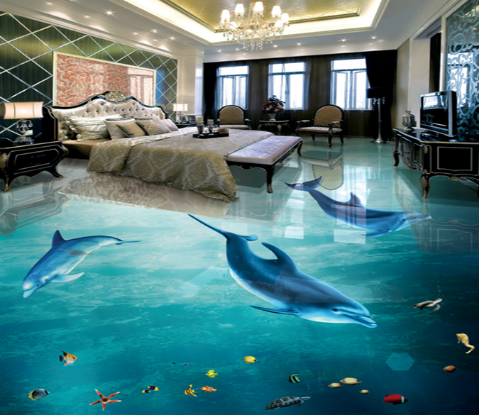 3D Dolphin Swimming 032 Floor Mural Wallpaper AJ Wallpaper 2 