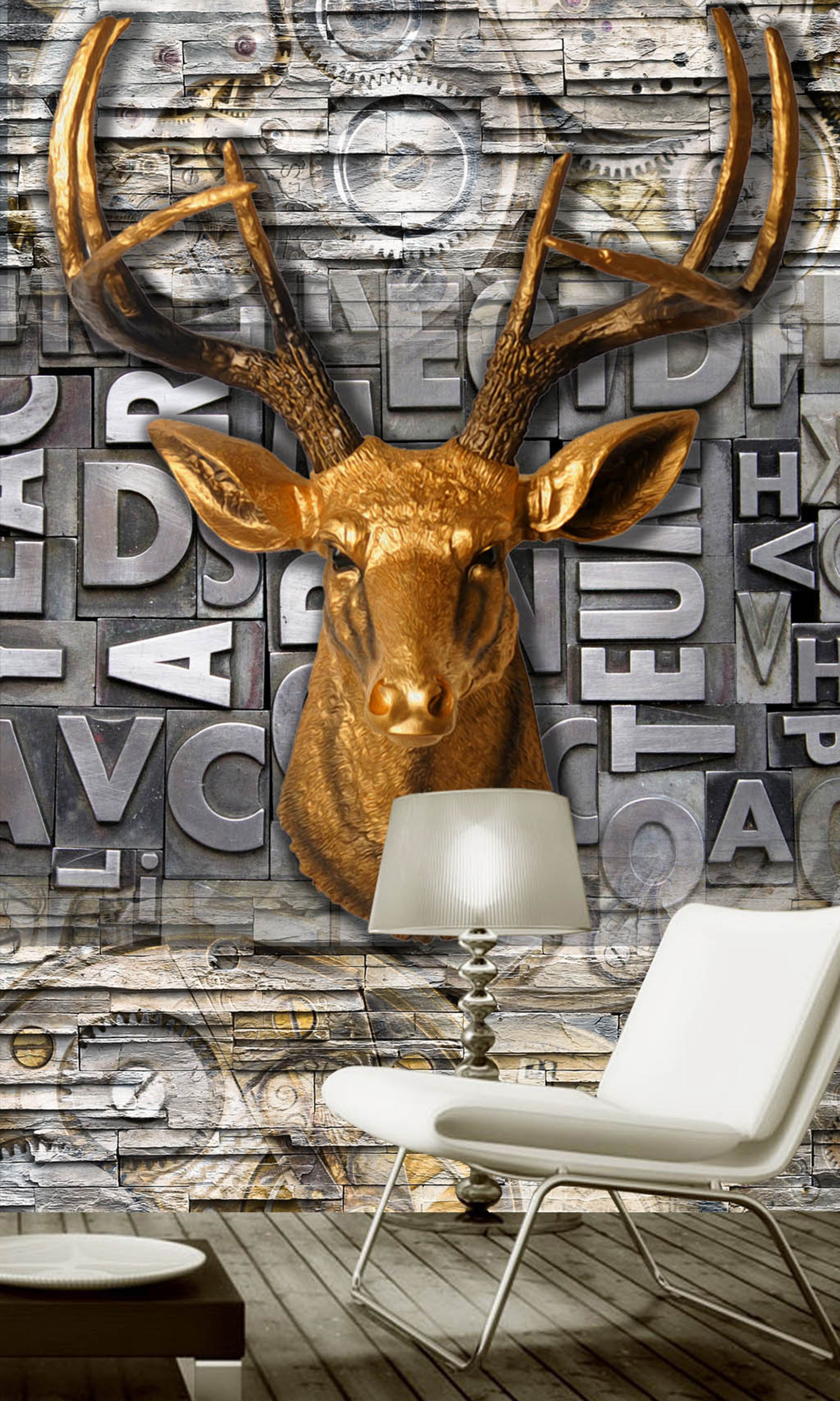 3D Golden Deer WG017 Wall Murals