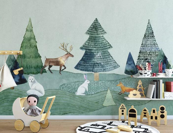 3D Rabbit Fox Deer WG872 Wall Murals