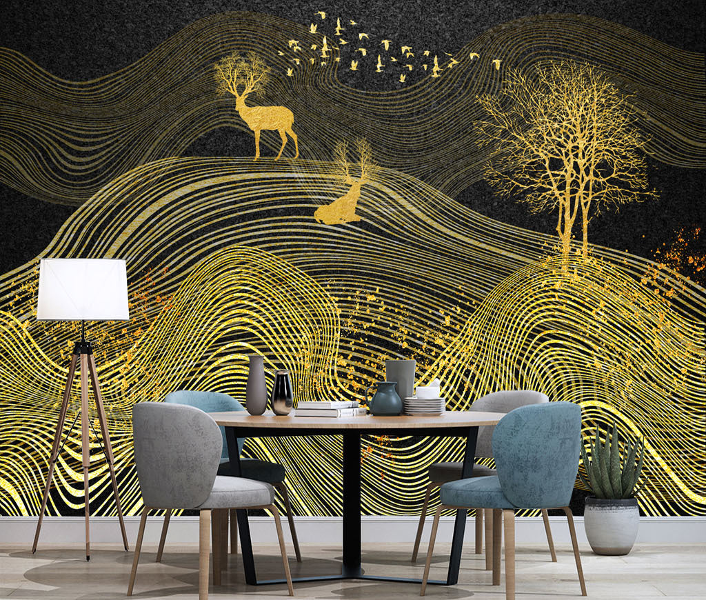 3D Golden Deer WG059 Wall Murals