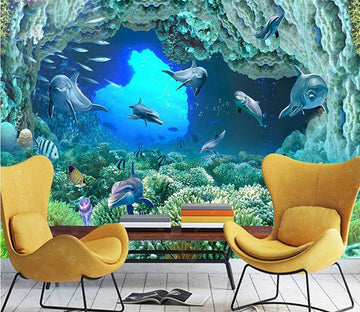 3D Sea Cave Dolphin 053 Wallpaper AJ Wallpaper 