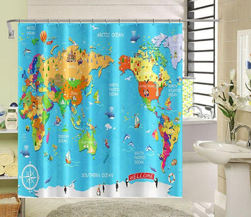 3D Cartoon Map 120 Shower Curtain 3D Shower Curtain AJ Creativity Home 