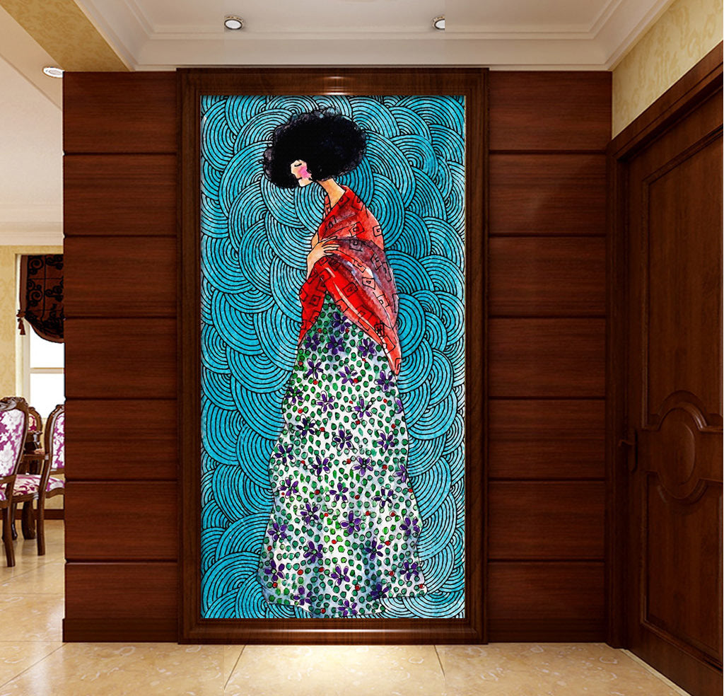 3D Shawl Girl WG122 Wall Murals