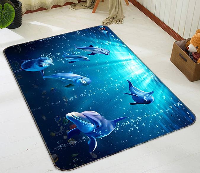 3D Dolphin Bubble 595 Non Slip Rug Mat Mat AJ Creativity Home 