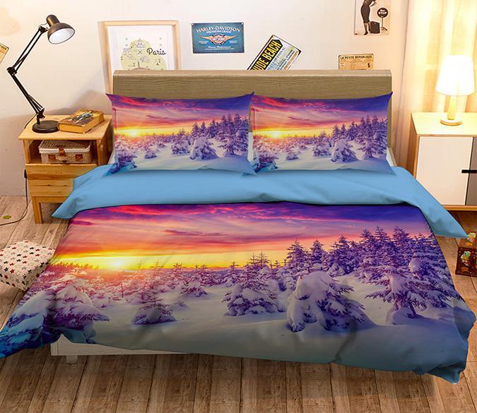 3D Snow Sunset 031 Bed Pillowcases Quilt Wallpaper AJ Wallpaper 
