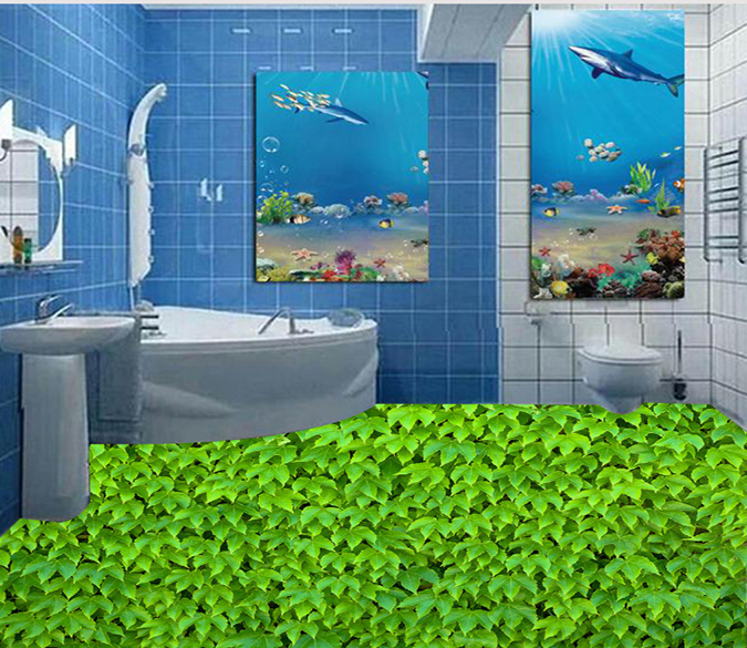 3D Green Leaf 014 Floor Mural Wallpaper AJ Wallpaper 2 