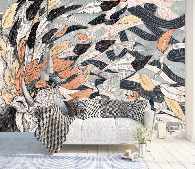 3D Graffiti Cow Feather 1323 Wallpaper AJ Wallpaper 2 