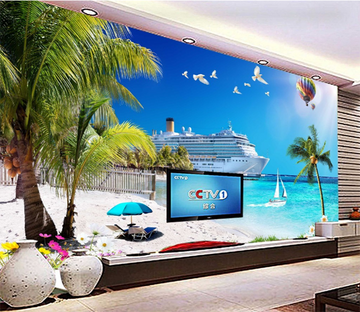 3D Steamship Beach 406 Wallpaper AJ Wallpaper 