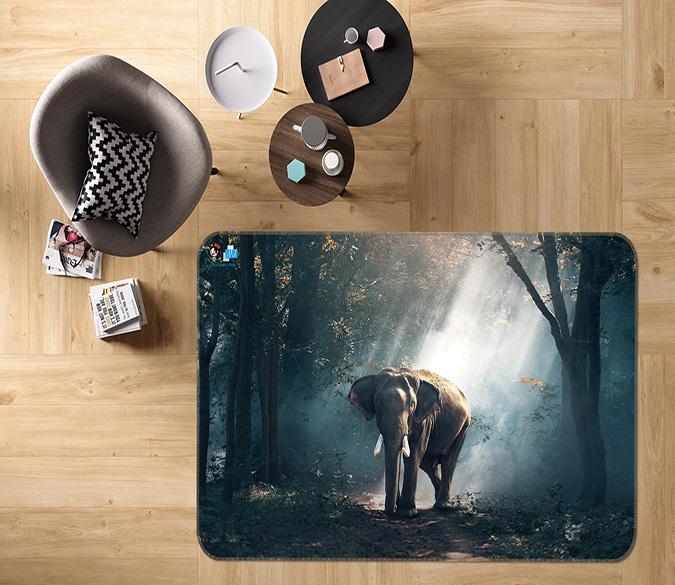 3D Woodland Elephant 030 Non Slip Rug Mat Mat AJ Creativity Home 