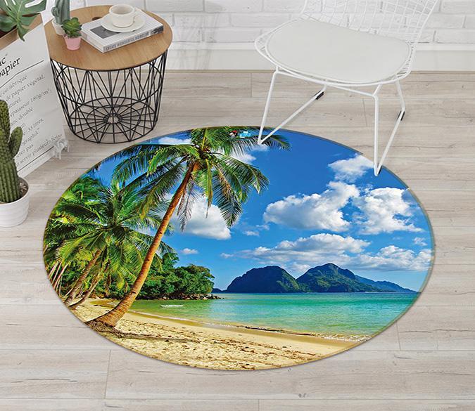 3D Beach Coconut 004 Round Non Slip Rug Mat Mat AJ Creativity Home 