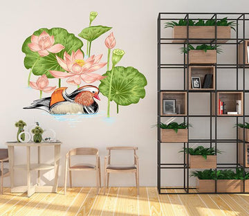 3D Mandarin Duck Lotus 015 Wall Stickers Wallpaper AJ Wallpaper 