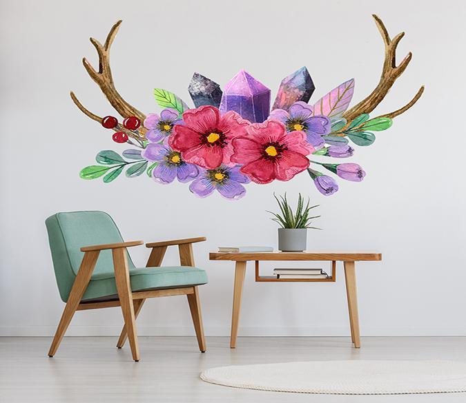 3D Graffiti Antler Flower 021 Wall Stickers Wallpaper AJ Wallpaper 