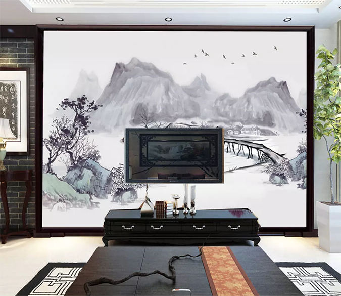 3D Ink Painting Landscape Bridge 1381 Wallpaper AJ Wallpaper 2 