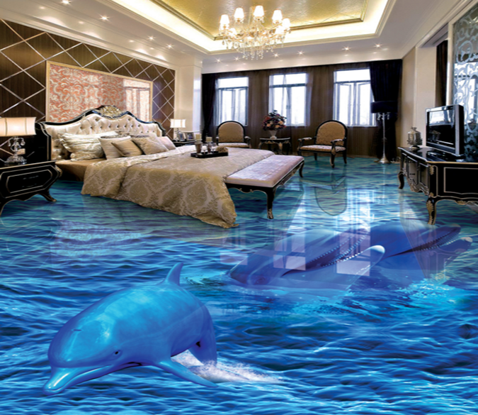 3D Dark Blue 034 Floor Mural Wallpaper AJ Wallpaper 2 