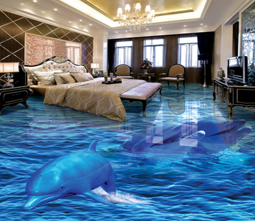 3D Dark Blue 034 Floor Mural Wallpaper AJ Wallpaper 2 
