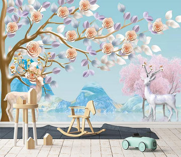 3D Flower White Deer 471 Wallpaper AJ Wallpaper 