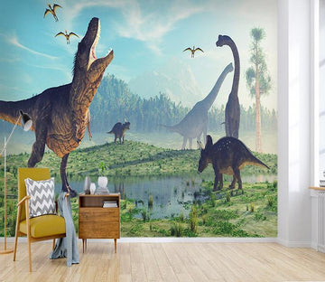 3D Dinosaur Lake Water 210 Wallpaper AJ Wallpaper 