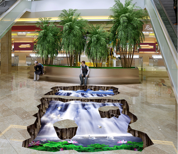 3D Lotus Falls 160 Floor Mural Wallpaper AJ Wallpaper 2 