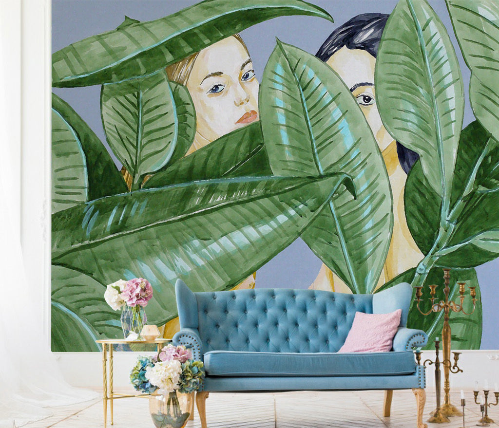 3D Leaves Girl WC027 Wall Murals