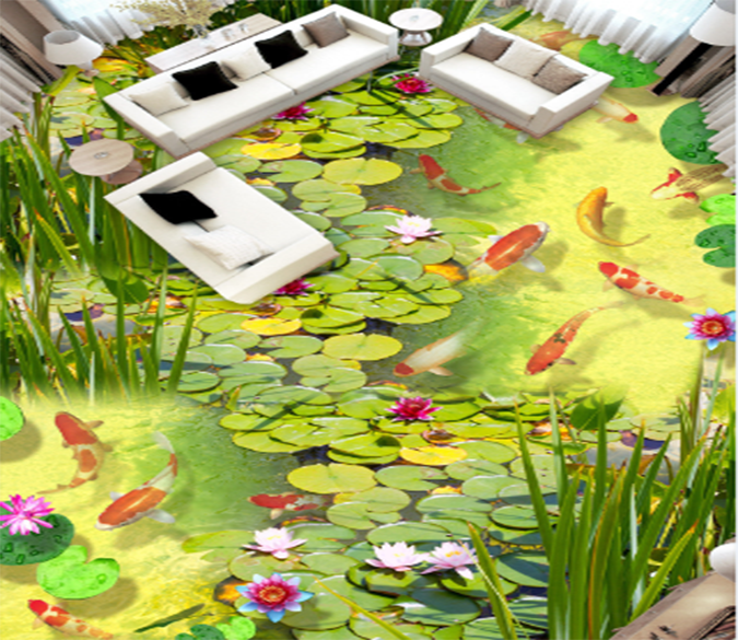 3D Lotus Pond 105 Floor Mural Wallpaper AJ Wallpaper 2 