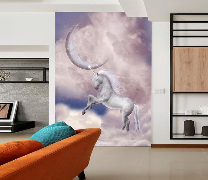 3D Crescent Moon Unicorn 348 Wallpaper AJ Wallpaper 