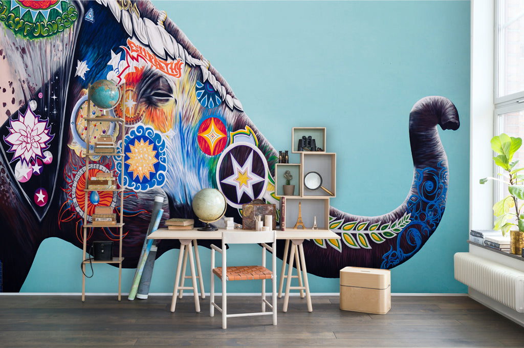 3D Painted Elephant WG056 Wall Murals