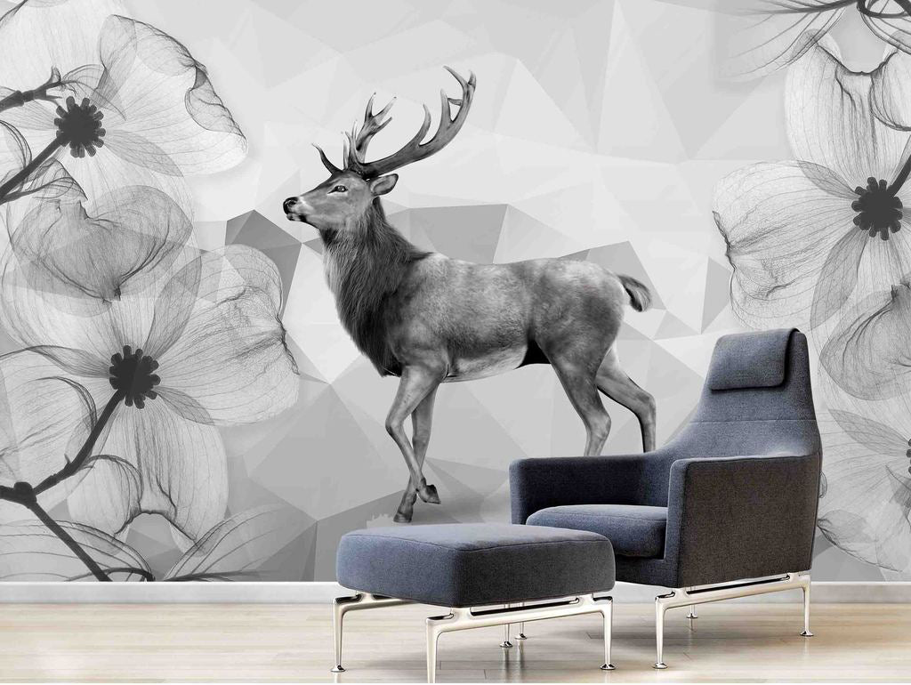 3D Flower Deer WG195 Wall Murals